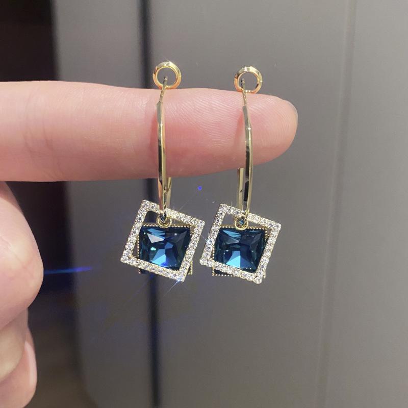Stylish Square Zircon-Inlaid Earrings: Elegant High-End Design with 925 Silver Posts