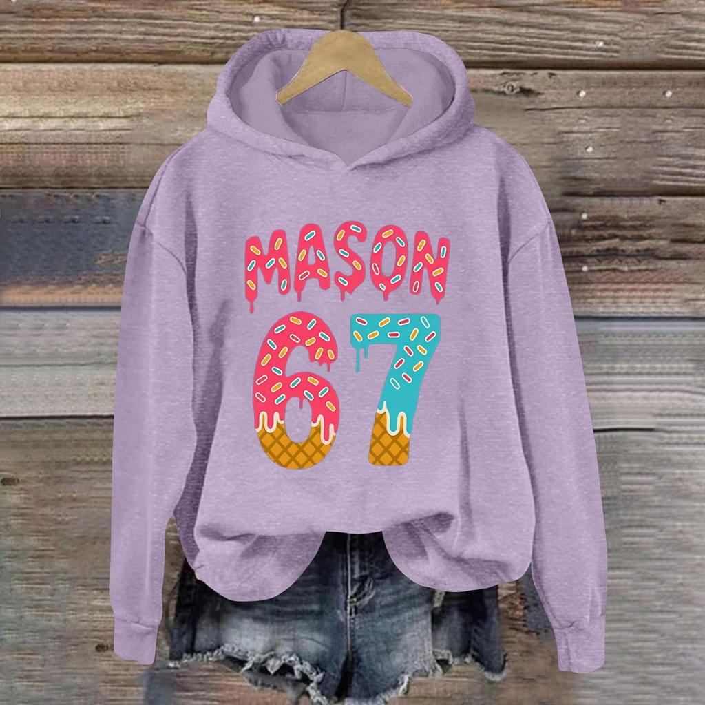 Women's Fashionable Casual Long-Sleeved Printed Hooded Sweatshirt