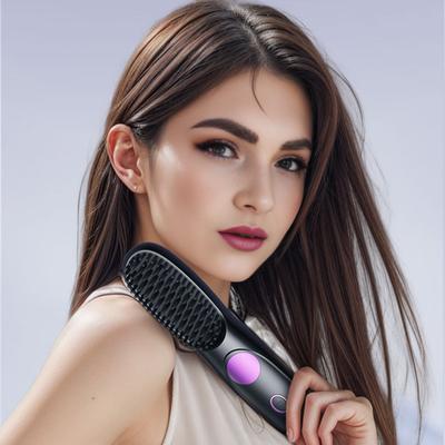 Cordless Hair Straightener Brush 3 Temperature Adjustable LED Display Mini Hair Straightening