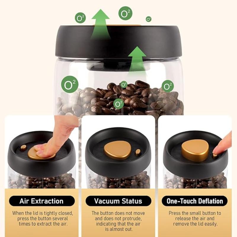 Coffee Vacuum Container Mason Jars Food Coffee Bean Storage Containers with Lids Airtight, Plastic Wide Mouth Jars Vacuum Sealer