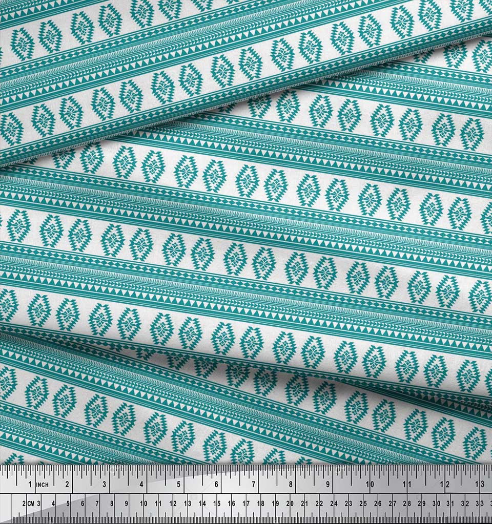 Soimoi Blue Japan Crepe Satin Fabric Aztec Geometric Printed Craft Fabric by the Metre 42 Inch
