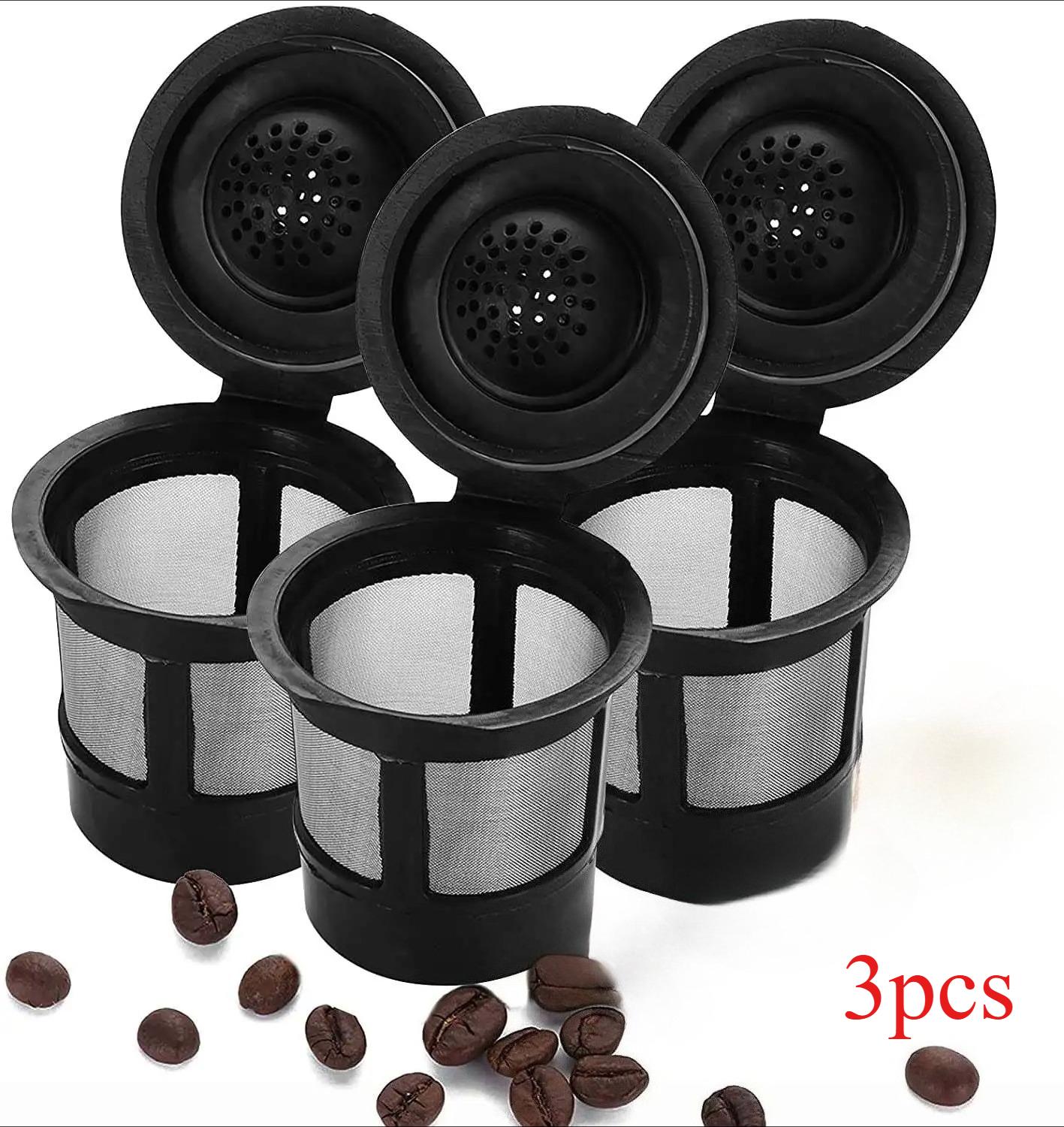 

Reusable Coffee Pods, Refillable K-Cup, Single Serve Brew Basket with Spoon& Brush, 3 Capsule Coffee, 51-100ML Capacity,