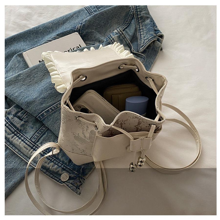 Polka Dot Ruffled Backpack for Women Trendy Bowknot Bucket Bag