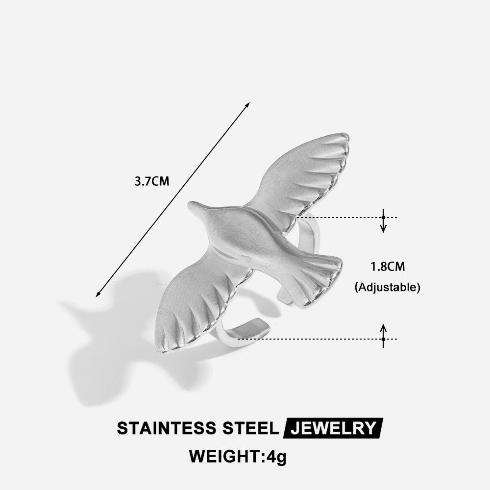 European Stainless Steel Dove Wing Open Ring - Retro Titanium Steel Bird Jewelry