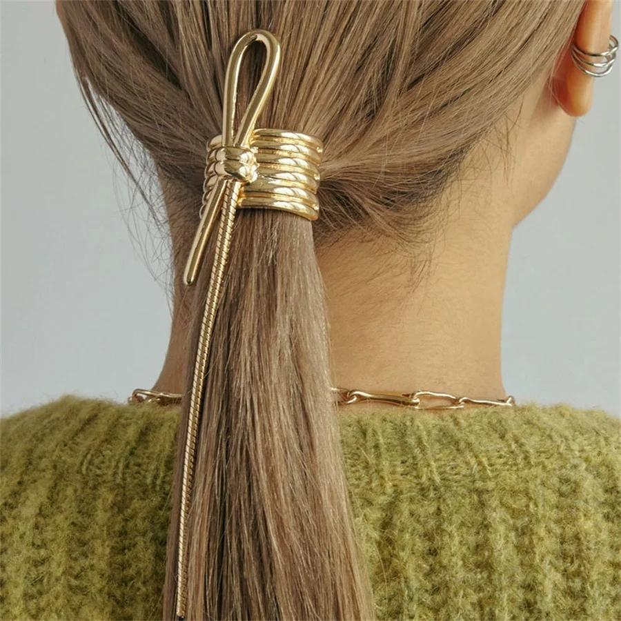 Neuer, niedriger Haargummi mit Schnalle, trendiger Retro-Metallknoten, Haarspange im Punk-Stil, Haaraccessoires für Damen, Kopfbedeckung