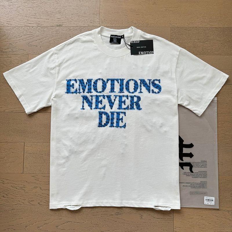 MIXED EMOTION Rhinestone Short Sleeve Men Women Tshirt Streetwear Loose Round Neck Top Tees Oversized Tee Top Trendy