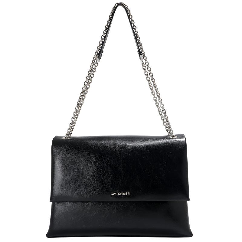 

Женская сумка-тоут из коровьей кожи, большая сумка через плечо с цепочкой - Стиль Весна/Лето 2026 34x10x25 cm чёрный