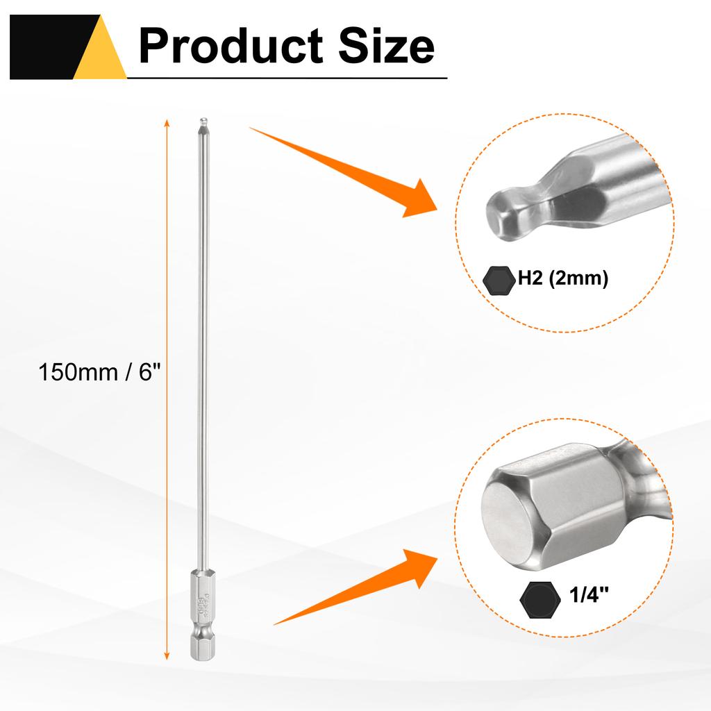 1/2/3pcs Ball End Hex Screwdriver Bit H1.5/H2/H2.5/H8 Head 1/4" Hex Shank 150mm (6") Long Magnetic Metric Screw Driver Drill Bit