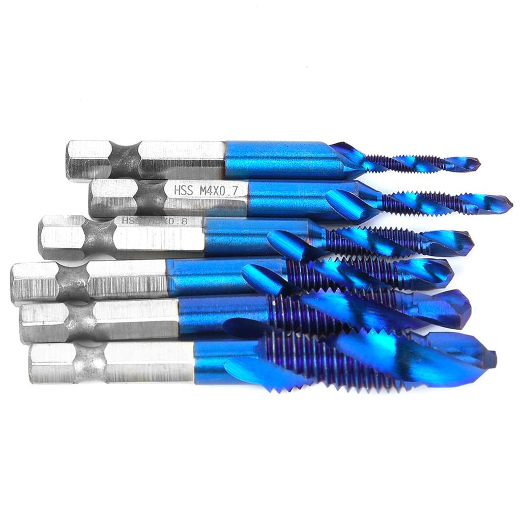 6PCS High Speed Steel 6.35mm Hex Shank Tap Drill Bit Compound Tap M3 M4 M5 M6 M8 M10 (Type C)