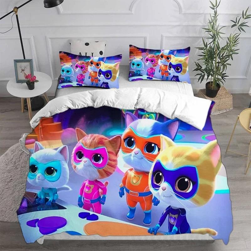Anime Super Kitties Conjuntos de Cama Edredom Colcha Capa de Cama Edredom Fronha Conjuntos Crianças Adulto Tamanho Têxteis para Casa