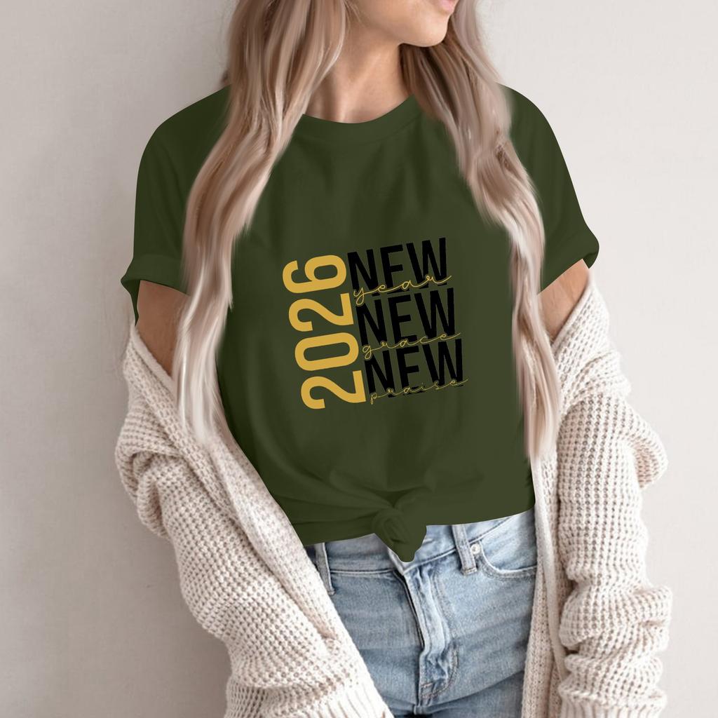 Women's Fashion 2026 New Year Printed Round Neck Short Sleeve Top