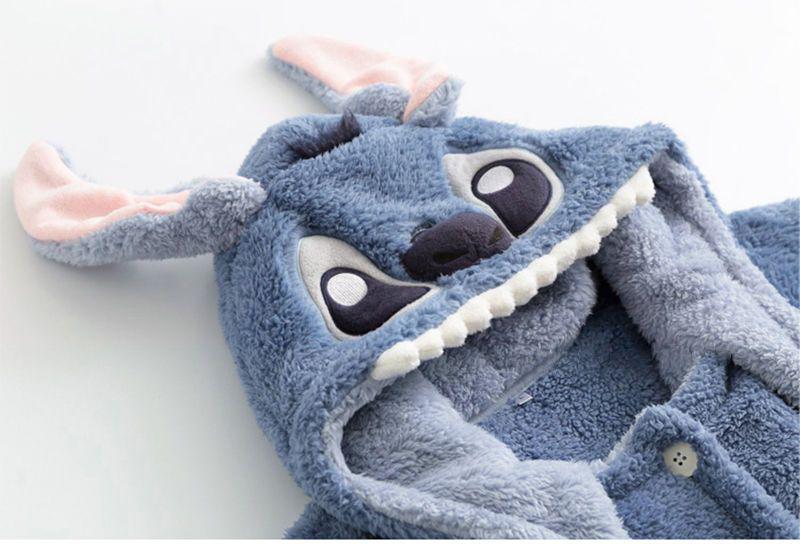 Stitch Cartoon Couple Pajamas - Autumn Winter Coral Fleece Long Robe Set for Men and Women