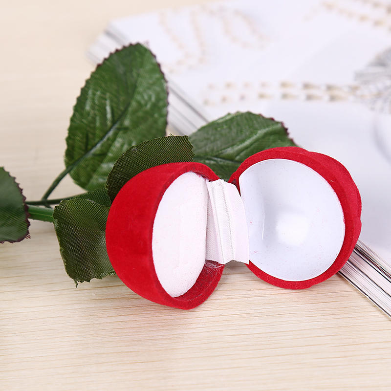 Pop 1Pc Red Rose Flower Velvet Jewelry Storage Box Engagement Ring Box