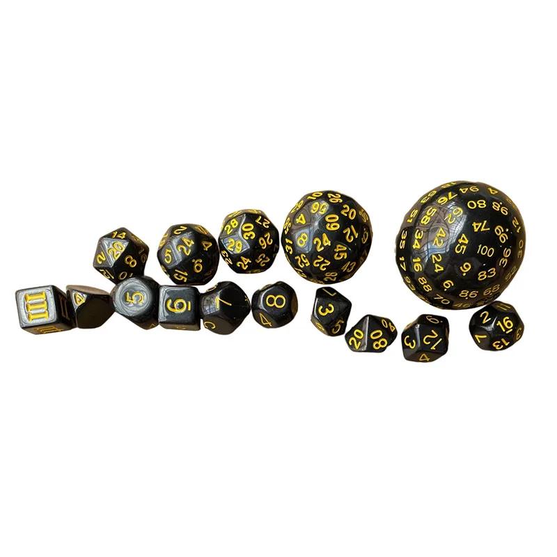 15 Piece Multiple Digit Face Opaque Black Polyhedral Dice Set for RPG D3 D4 D5 D6 D7 D8 D10 D12 D16 D20 D24 D30 D60 D100