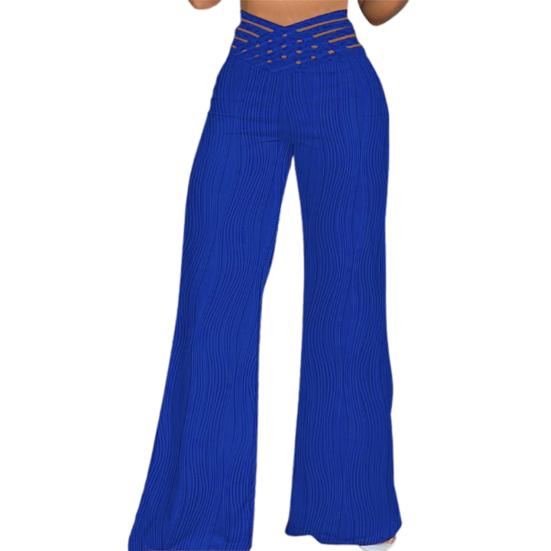 Calças Flare Plus Size para Mulheres V Crossover Cintura Alta Calças Boca de Sino Casuais Boho Jacquard