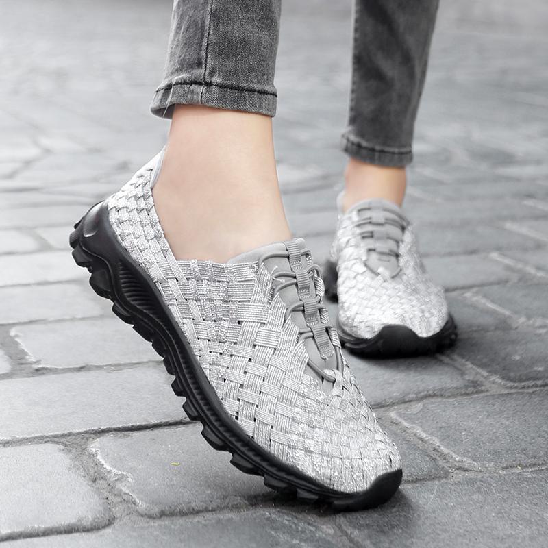 Summer Black Handmade Braid Beach Shoes Women Slip on Plus Size Casual Espadrilles Breathable Sneakers