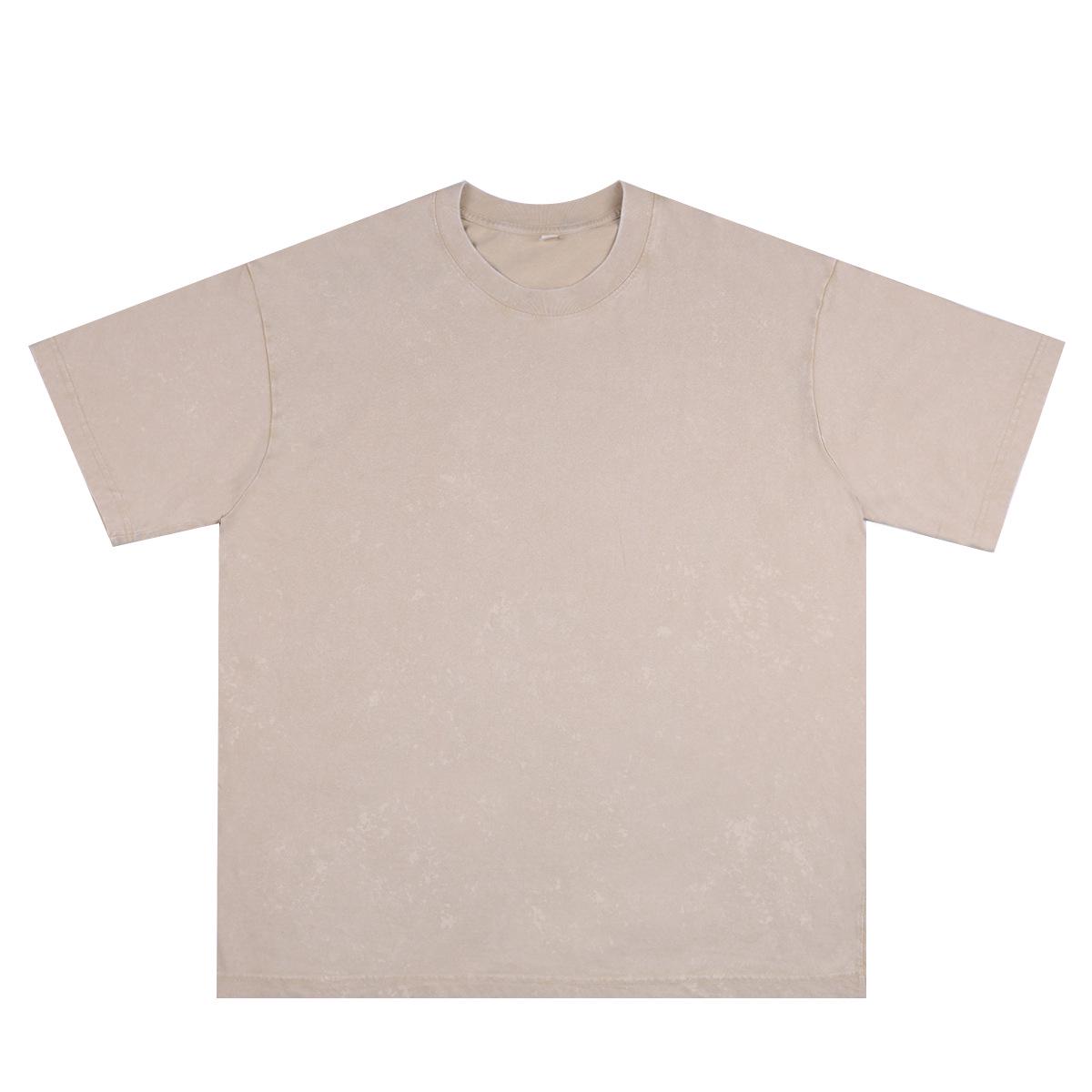 The BAY Zwaargewicht Gewassen Distressed Puur Katoen Oversized T-shirt met Korte Mouwen Retro - Europese Maat 3XL abrikoos