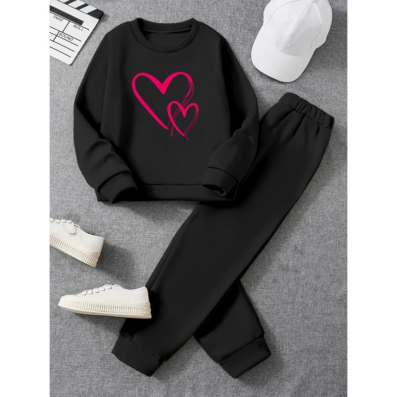Crew Neck Sweatshirt and Knit Pants  Polyester 2 Piece Set Soft Comfortable Daily Lounge Outfit S