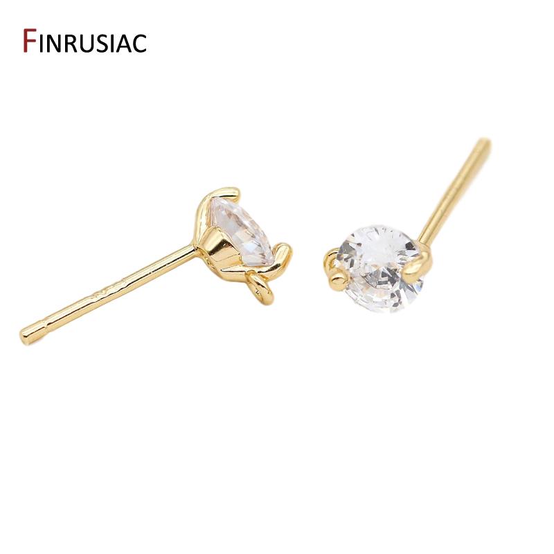 Handmade DIY Earring Making Supplies 14K Gold Plated Small Zircon Post Earrings Hooks Earring Findings Components