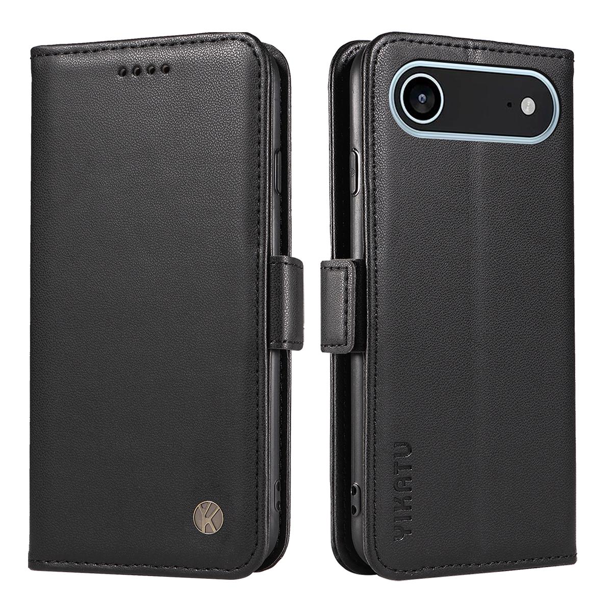 

For iPhone 17 Air Wallet Phone Case YIKATU YK-003 Leather Stand Cover Black