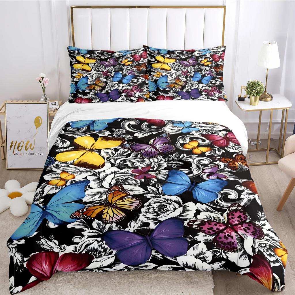 Colorful Flying Butterfly All Season Duvet Cover Comforter Bedding Set Soft Quilt Cover and Pillowcases SingleDoubleQueenKing