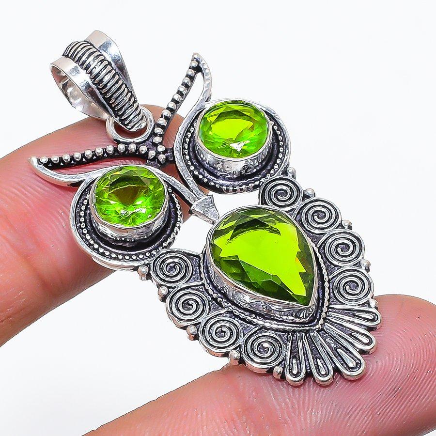 Natural Peridot Gemstone Handmade 925 Sterling Silver Jewelry Pendant 2.05  AP-14350