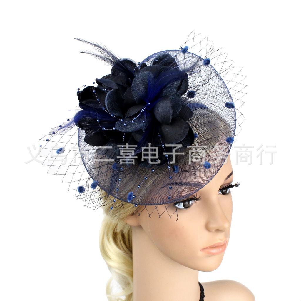 Europe and the United States new feather headdress bridal mesh hairpin bow top hat hair accessories headband jewelry