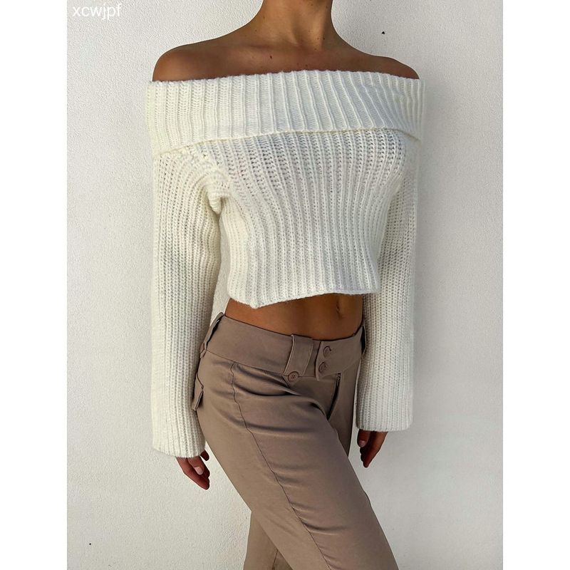Elegant European and American Women's Clothing Beautiful Stylish Fall and Winter New Arrival off-Shoulder Long Sleeves Tops Sexy Knitting Sweater