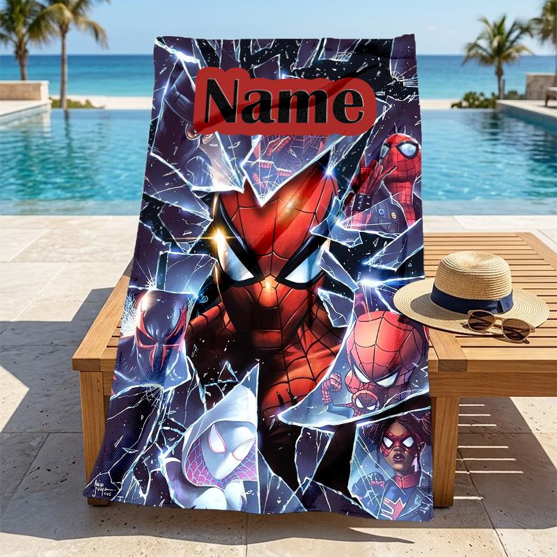Custom Name S-Spide M-Man Comics Stylish Digital Printing Beach Towel Quick‑Drying Absorbent Blanket for Beach Pool Gym Travel