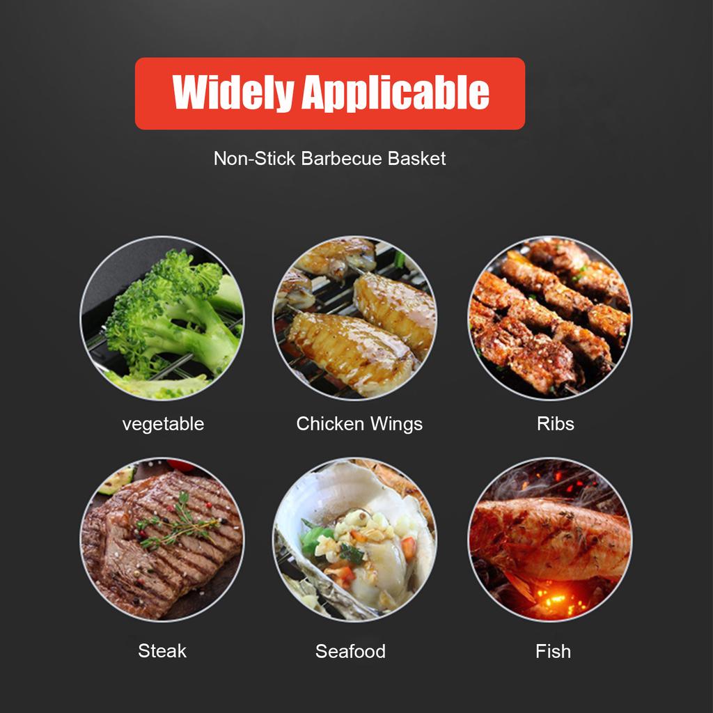 Grilling Basket Non-Stick Barbecue Basket Heavy Duty BBQ Tools Grill Basket for Meats Fish Vegetables Steak