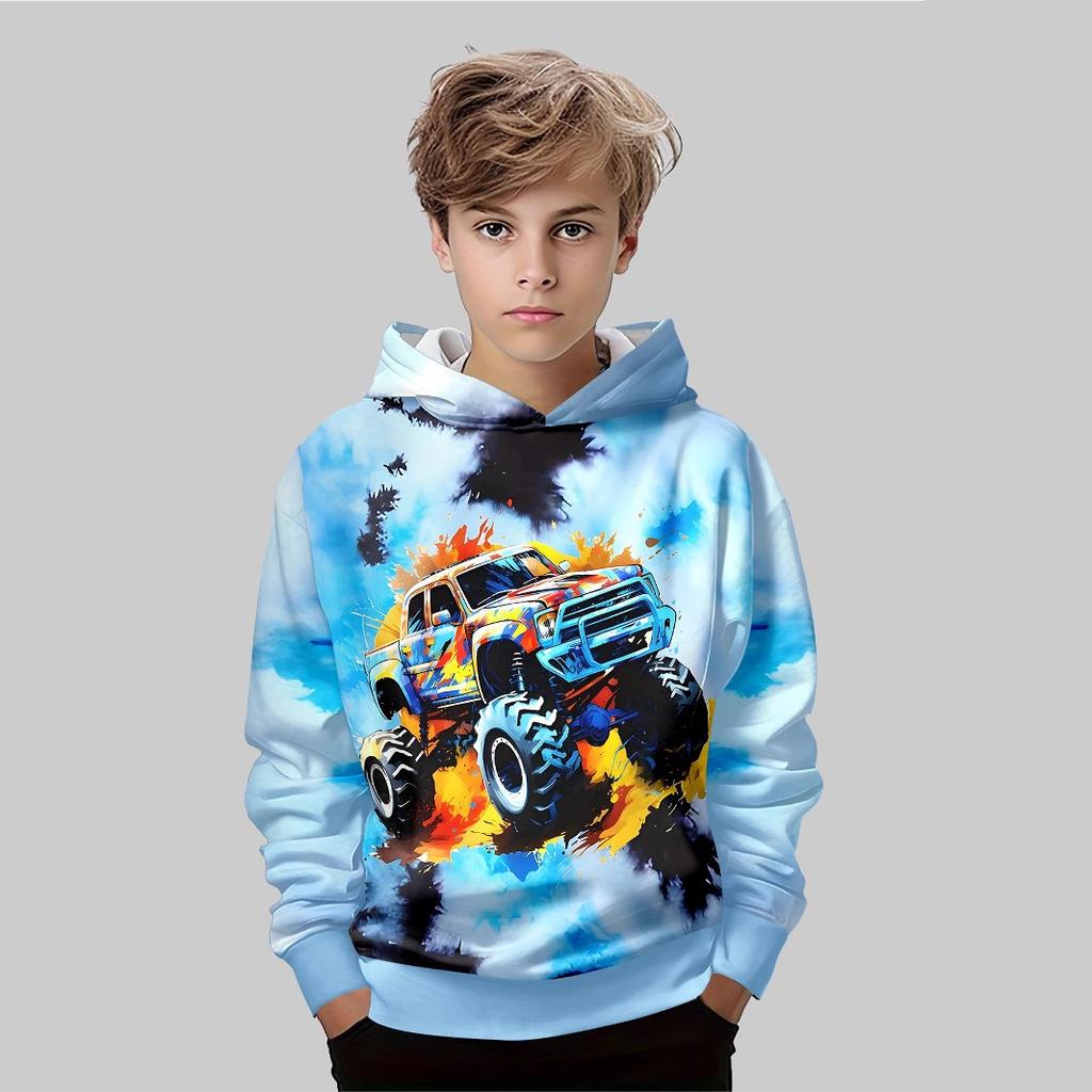Autumn 3D Car Printed Hoodies Fashionable Casual Sports Long Sleeved Children's Boy Hooded Sweatshirts