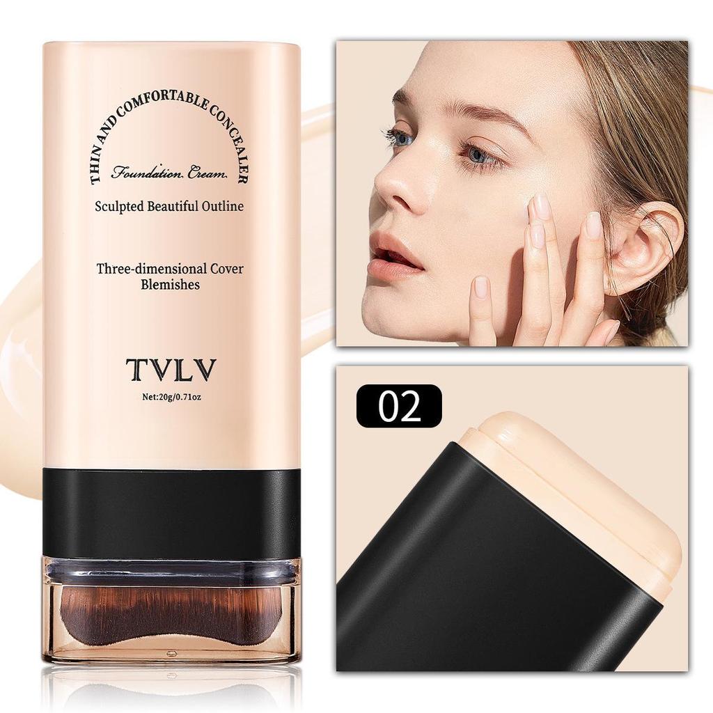 TVLV Eraser Foundation Stick with Brush - Long-lasting, Non-slip Concealer, Brightens Skin Tone, 20g
