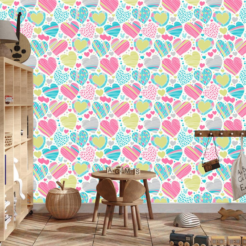 Beautiful colorful hearts wallpaper for living room and bedroom 50x1000
