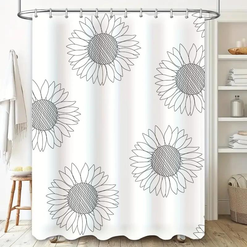 Sunflower Print Shower Curtain Waterproof Bath Decor Decoration for Home Bathroom White Black Sunflower Flower Design Wall Hangi