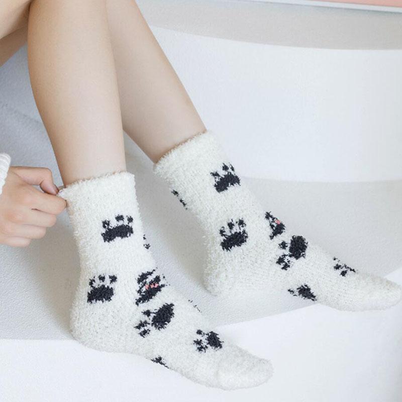 

3 пары/лот, женские носки, зимние милые нечеткие носки из кораллового флиса с пандой, женские утолщенные носки для девочек one size