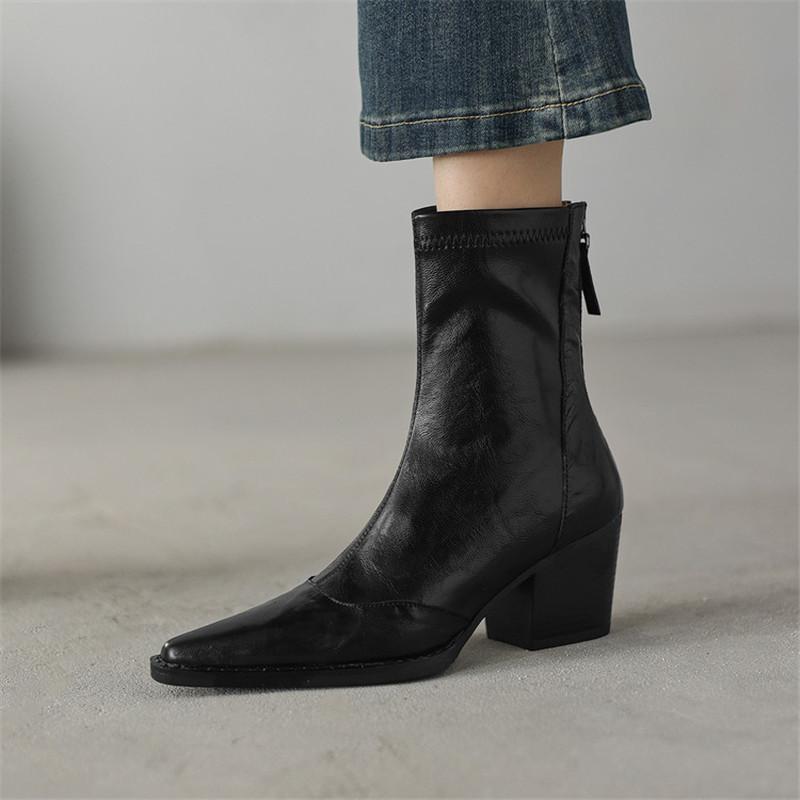Móda Nové Podzim/zima Dámské Kozačky Boty se špičatou špičkou pro ženy Módní kozačky Robustní podpatky Vysoké podpatky Krátké kozačky Úzké elastické kozačky