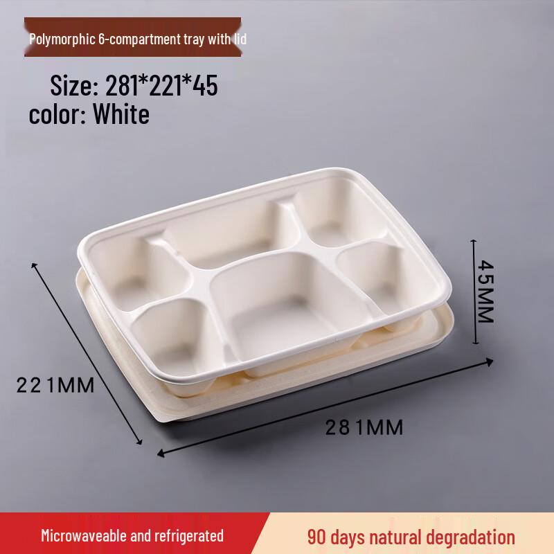 Disposable Sugarcane Pulp 4-Compartment Food Tray with Lid