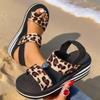 Women's Leopard Print 2-in-1 Slide Sandals, Platform Flip Flops with Cushioned Sole, Comfort Slip-On Beach Shoes for Pool Party Daily Wear