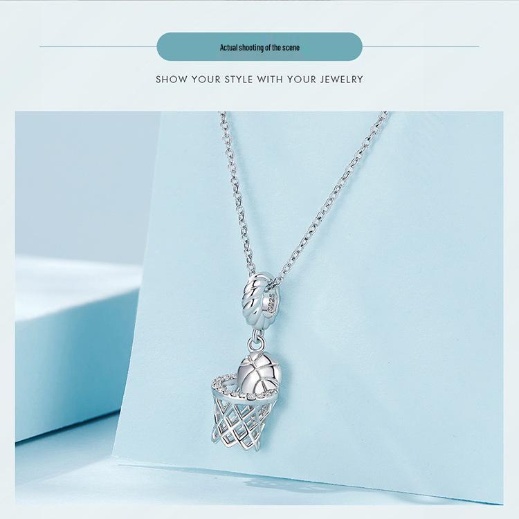 Yinziyun S925 Silber Platin-plattiert 3D Basketball Anhänger für DIY Armbänder