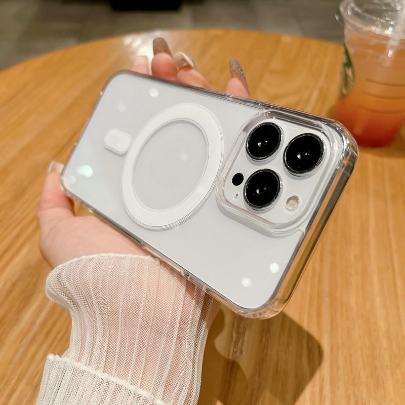 Transparent Acrylic + TPU 2in1 Magnetic Wireless Charging Clear Case Hard Back Case Compatible for iPhone Samsung