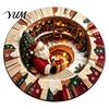 Santa Claus Floor Mat 3D Optical Illusion Round Christmas Rug, Cute Crystal Velvet Mat, Holiday Area Carpet Vivid Printed Circular for Entryway