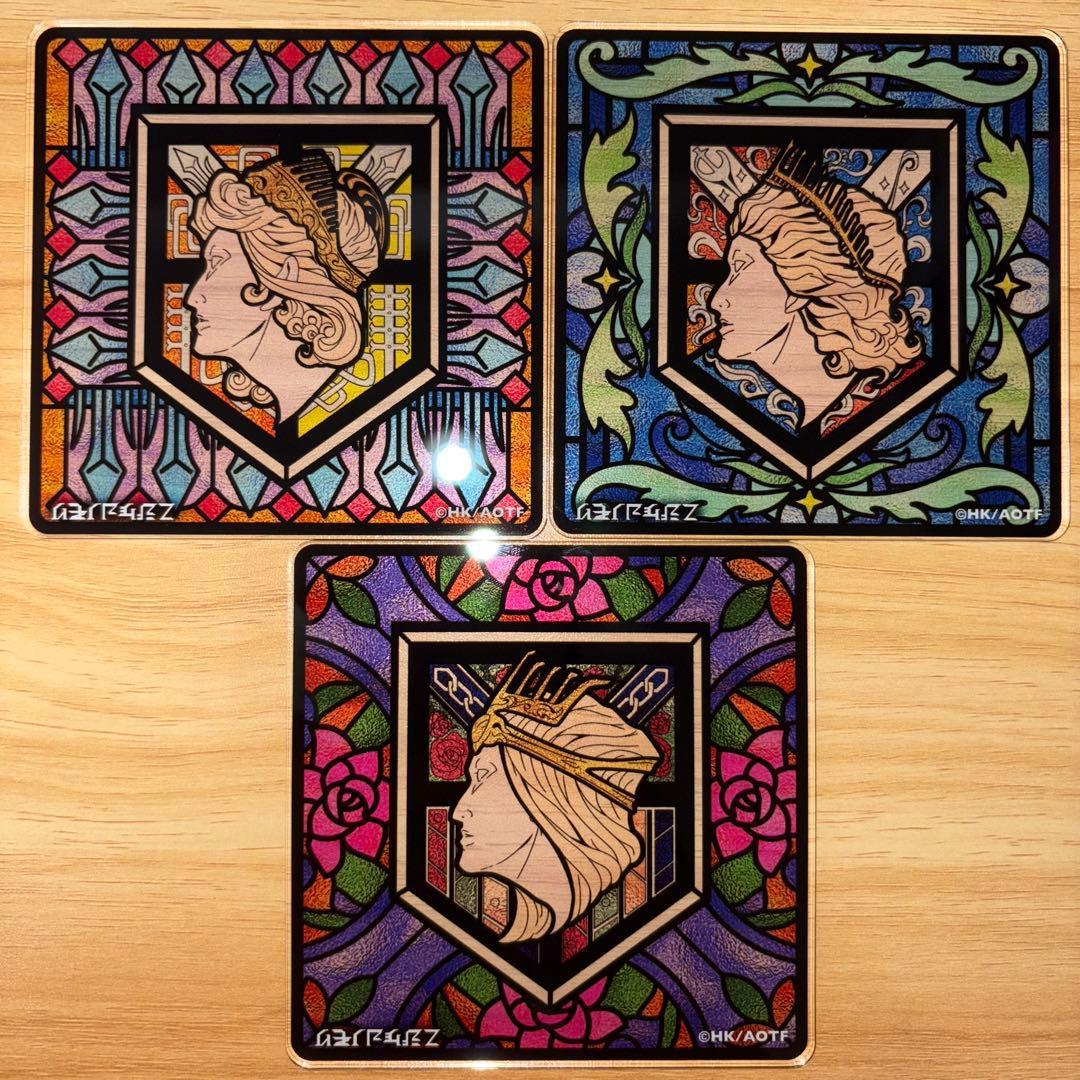 Used Attack on Titan Nijigen no Mori Stained Glass Style Coaster 3 Pieces