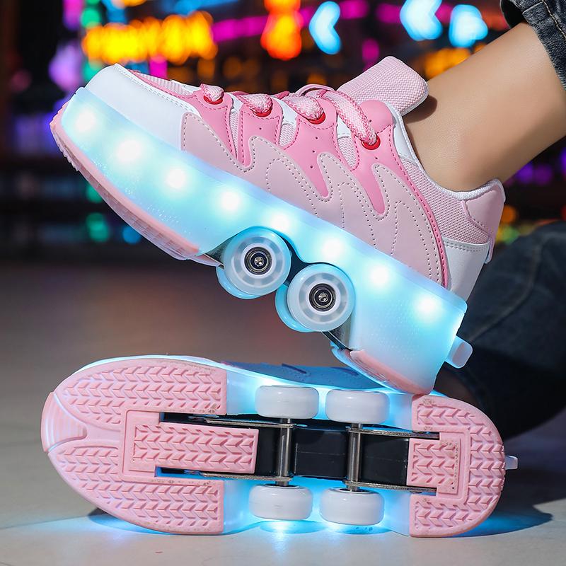 Kids Roller Roller Shoes 4-wheel Deformation Shoes Roller Skates Adult Rechargeable LuminousSkating Shoes
