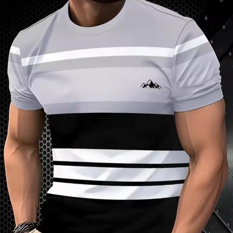 Summer Classic Men's T-shirt Outdoor Round Neck Short Sleeve Top Stripe Print Street Loose T-Shirt Male Oversized Clothing