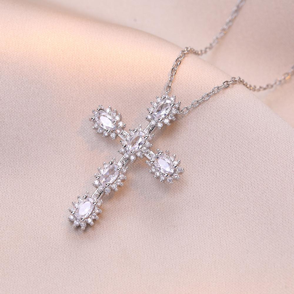 Colored Zircon Cross Necklaces for Women 2024 New Fashion Stainless Steel Chain Zircon Jewelry Party Accessories