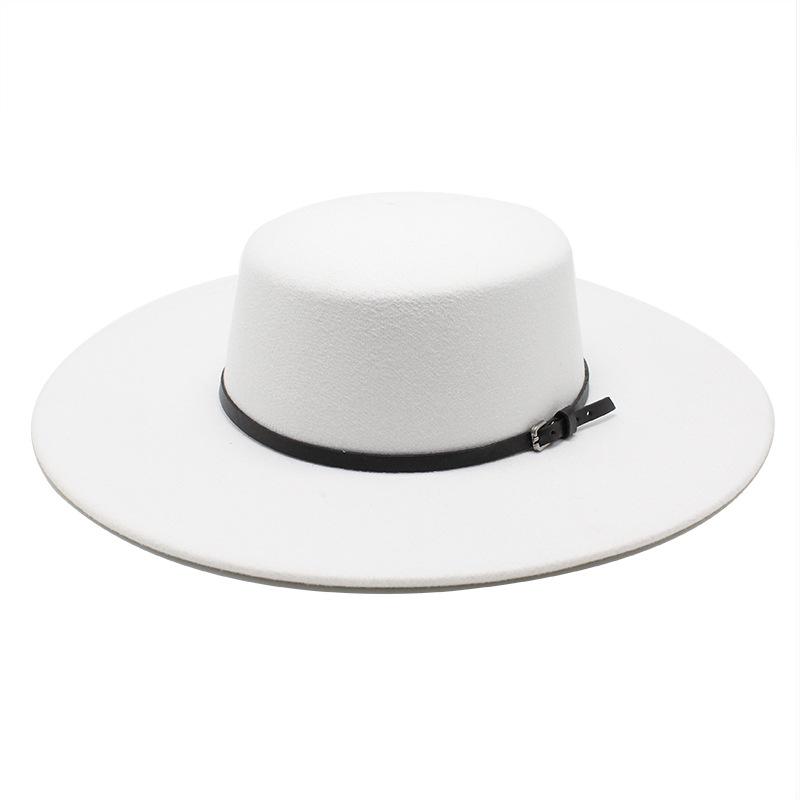 Autumn and winter new flat-top large brim woolen top hat ins wind versatile wool felt hat dame hat cm