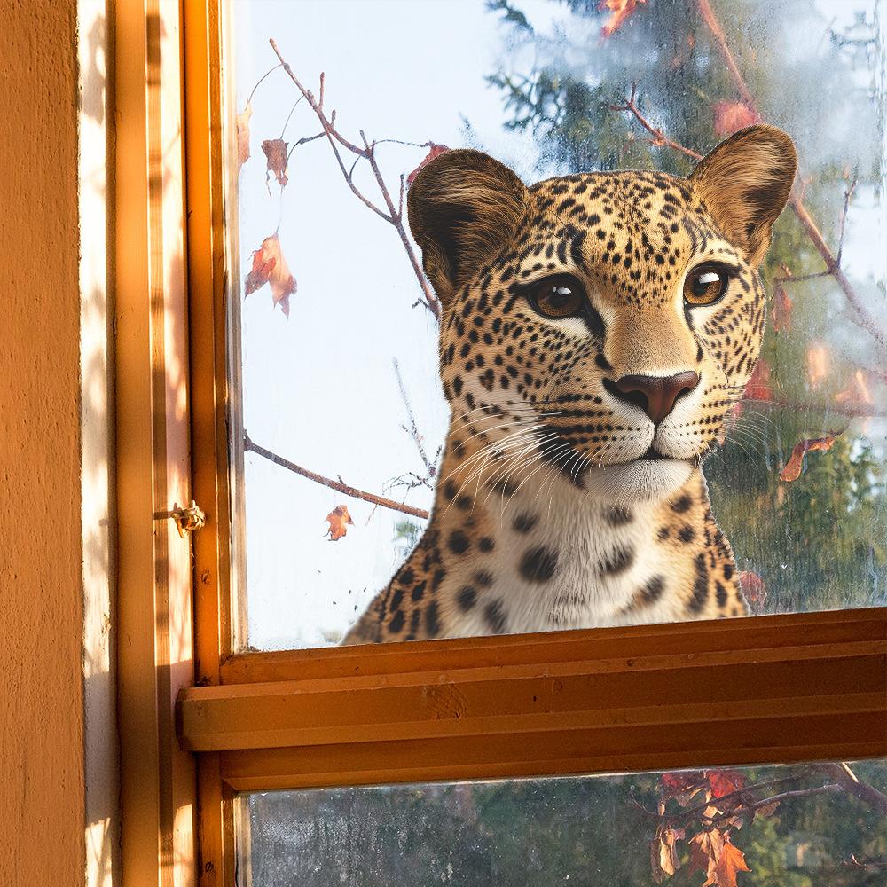 Powerful Leopard Balcony Glass Window Home Background Beautification Window Stickers