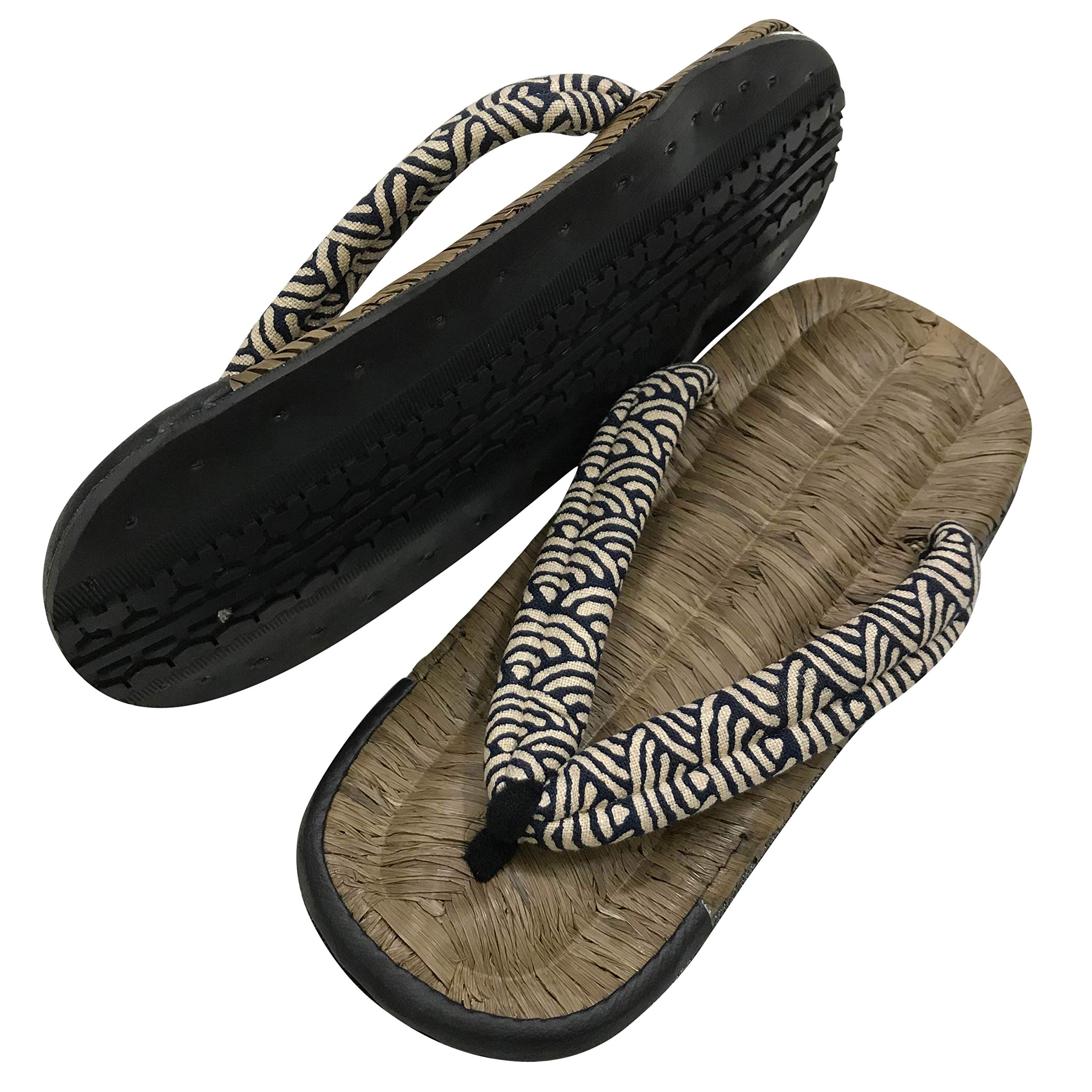 

Edoten Geta Sandals with Tire Soles, Crow Bamboo, Cushioned Straps, Made in Japan, Seigaiha Pattern, Size LL