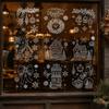 Reusable Gingerbread House Window Clings 9Pcs Christmas Clings, Static Glass Stickers, White Line Hand-Painted Decals for Holiday Home Decorations,