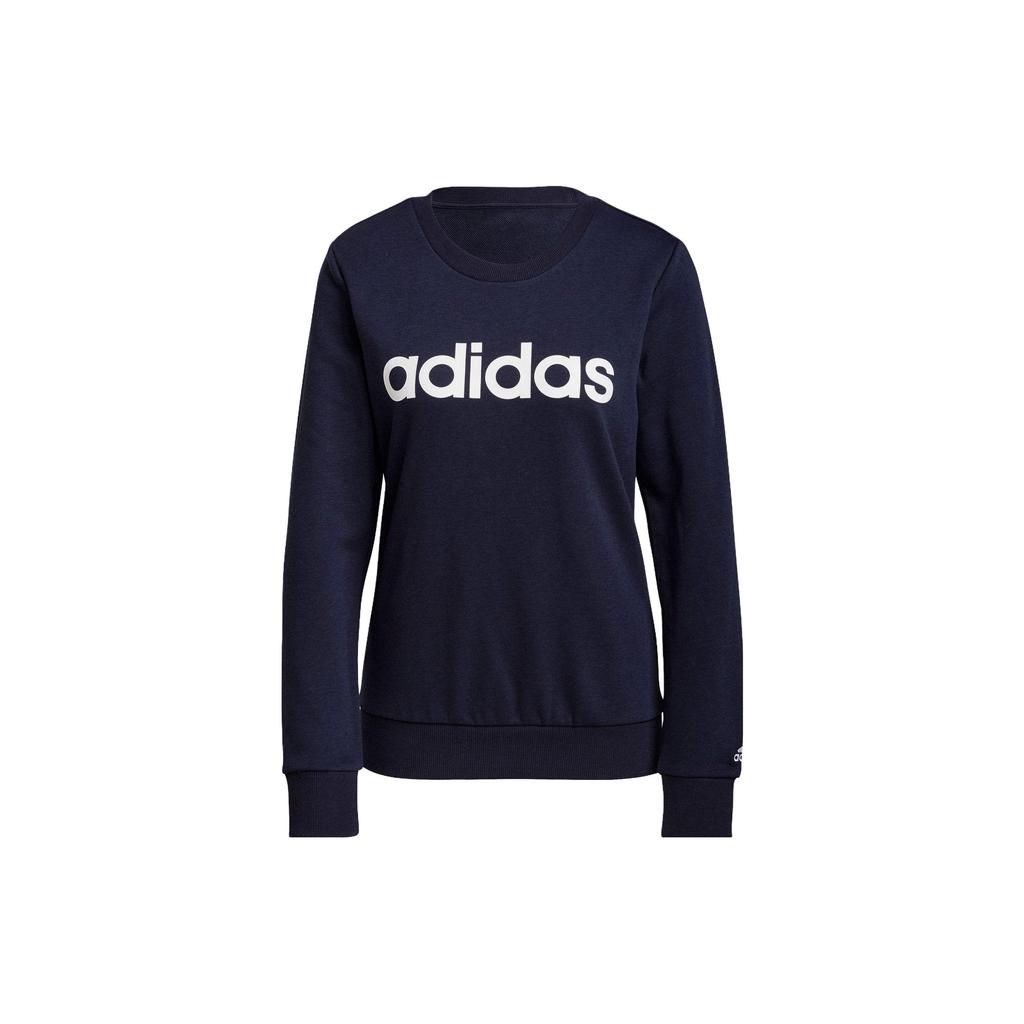Adidas Essentials Letter Logo Print Crew Neck Long Sleeve Sweatshirt Women Sweatshirt Dark-Blue H10141